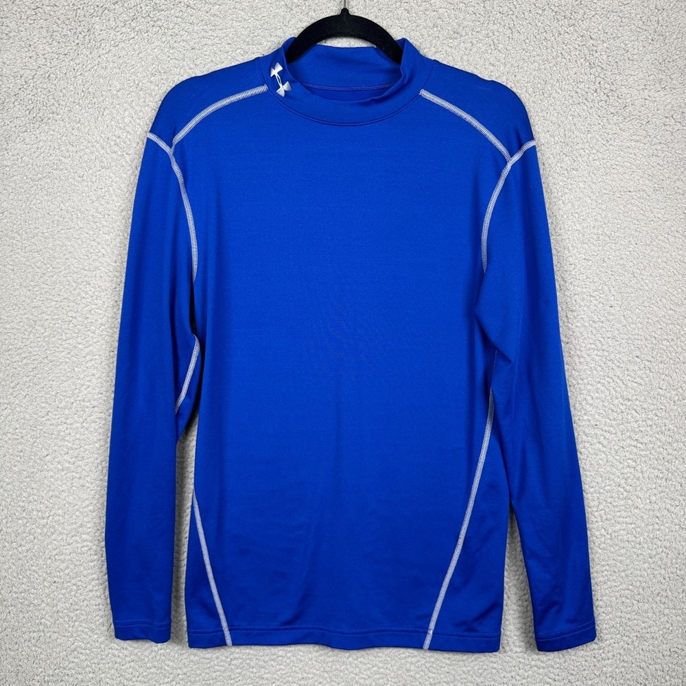 Under Armour Shirt Mens L Blue Compression ColdGear Long Sleeve
